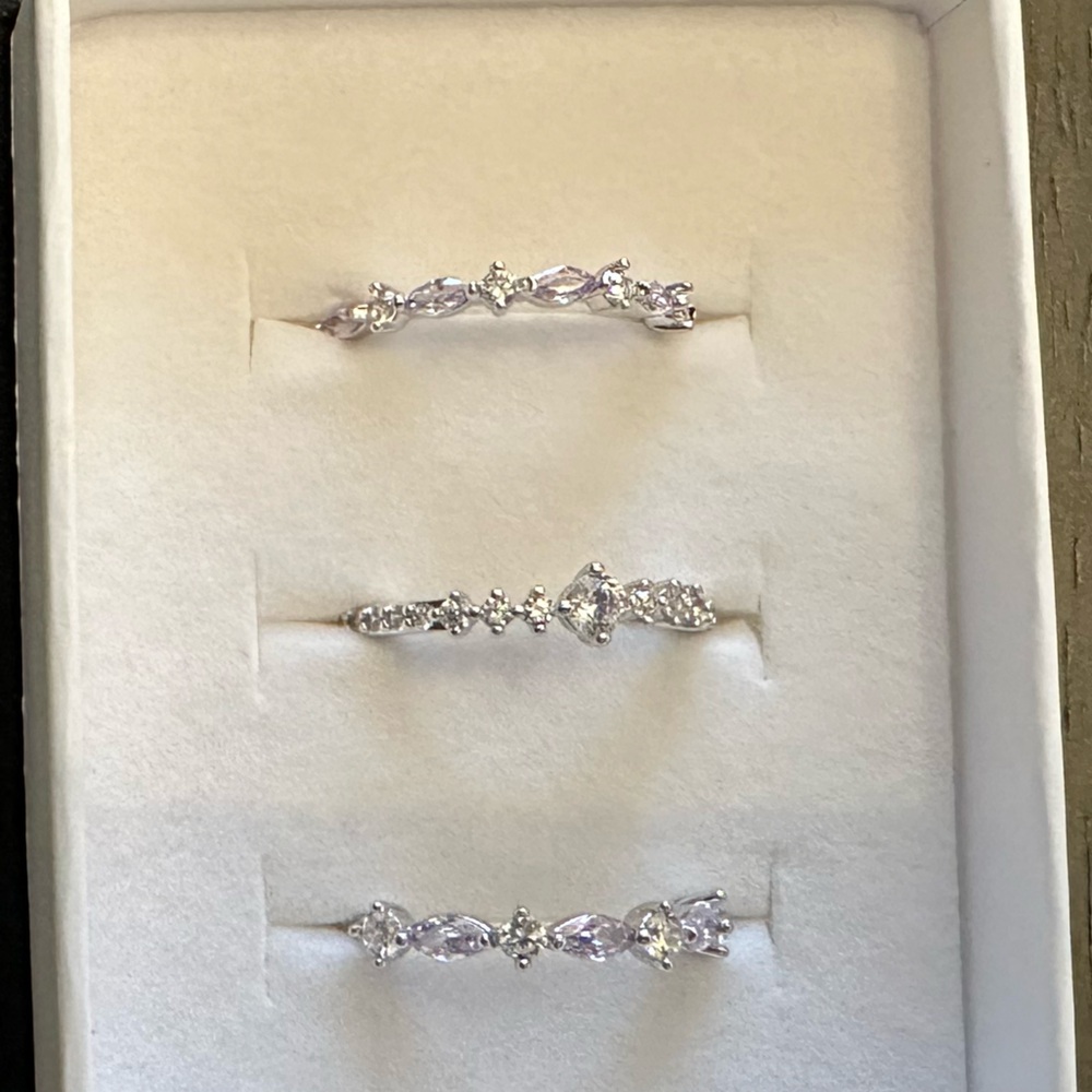 Silver Crystal Rings Set Jewelry